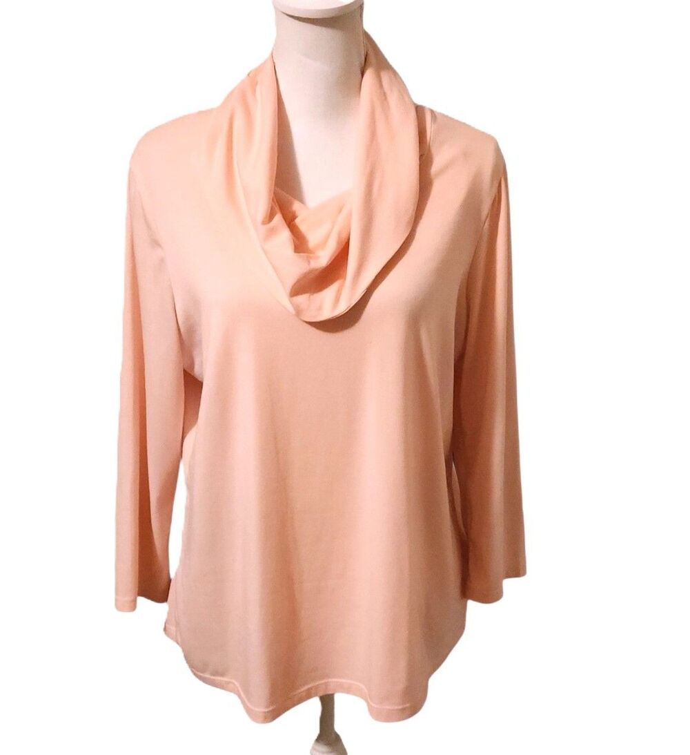 Peter Nygard Cowl Neck Blouse 3/4 Sleeves Pink Polyester Blend Womens Size L